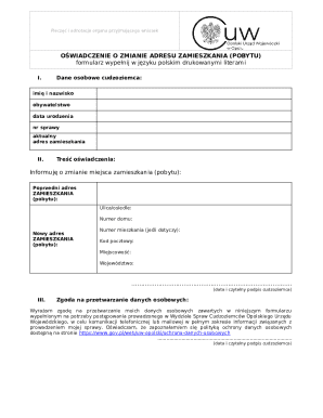 Oświadczenie o zmianie adresu zamieszkania