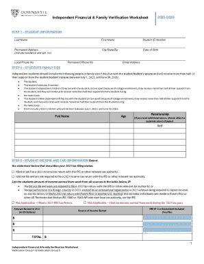 Independent Financial & Family Verification Worksheet 2025-2026