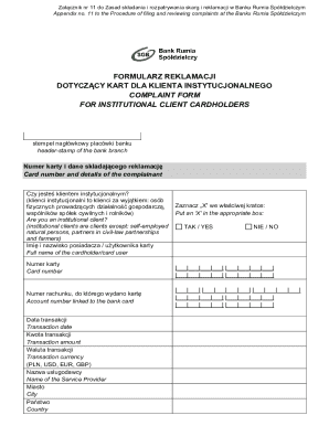 Complaint Form for Institutional Client Cardholders