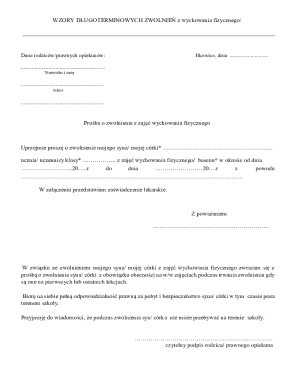 Polish Physical Education Excusal Forms
