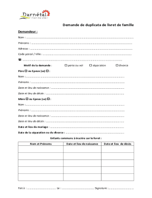French Family Book Duplicate Request Form