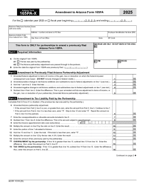 Arizona Form 165PA-X Amendment