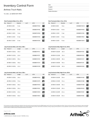 Arthrex Troch Nails Inventory Control Form
