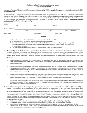 Residence Hall and Dining Services License Agreement