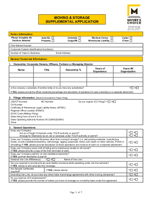 Moving Storage Supplemental Application