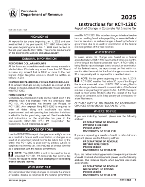 RCT-128C Pennsylvania Corporate Net Income Tax Change Report