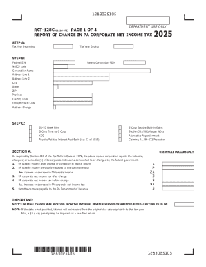 Pennsylvania Report of Change in Corporate Net Income Tax 2025