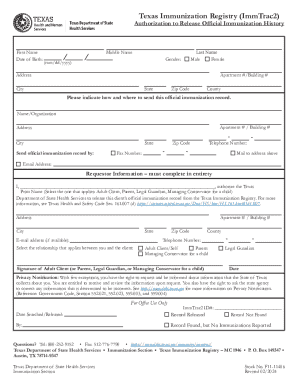 Texas immunization release authorization