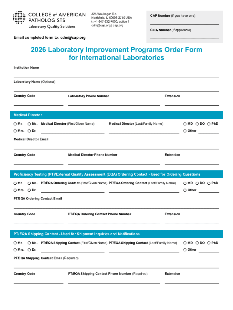 2026 Laboratory Improvement Programs Order Form - Blank Fillable ...