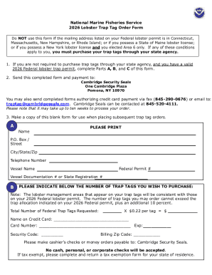 2026 Lobster Trap Tag Order Form