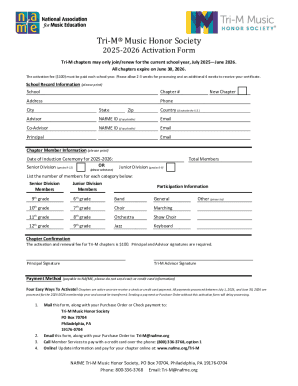 Tri-M Music Honor Society Activation Form