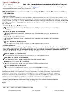 Carnegie Mellon Student Dining Plan Agreement