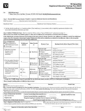 TD Securities RESP Withdrawal Request