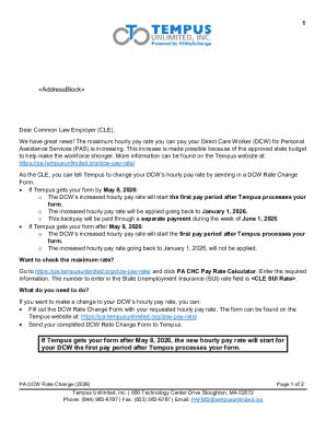 2026 Direct Care Worker Rate Change Form