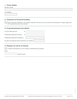 NSW Request for Payment Plan for Overdue Contributions