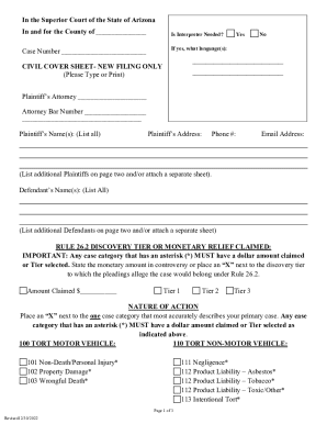 Arizona Civil Cover Sheet