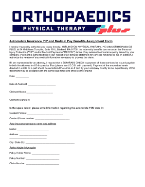 Automobile Insurance PIP and Medical Pay Benefits Assignment Form
