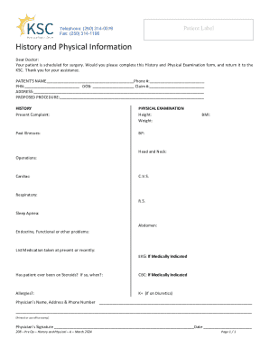 Pre-Op History and Physical Form
