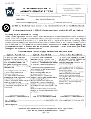 Pennsylvania Victim Consent Form for Anonymous Reporting & Testing