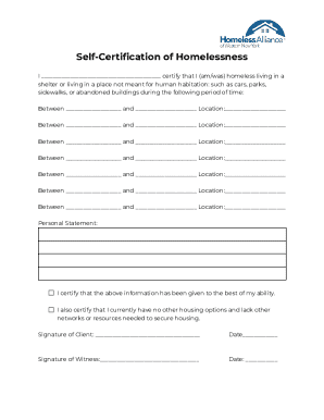 Self-Certification of Homelessness
