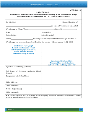 WBJEE 2026 Residential/Domicile Certificate