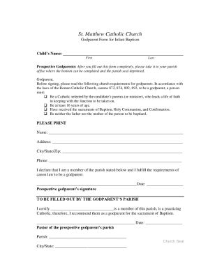 Godparent Form for Infant Baptism