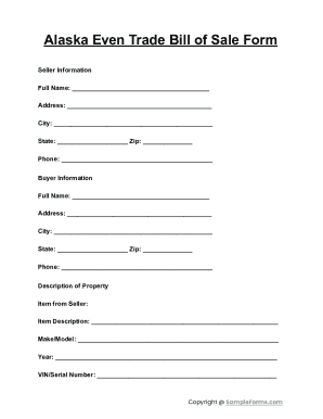 Alaska Even Trade Bill of Sale Form