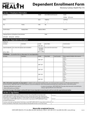 Monterey culinary health plan dependent enrollment form
