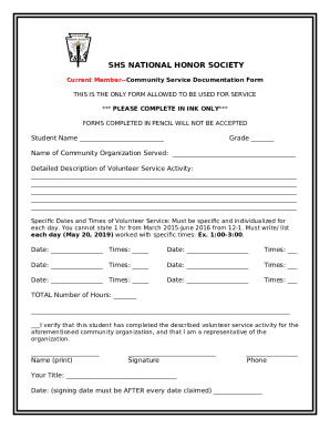 SHS National Honor Society Community Service Form