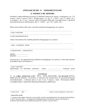 Polish De Minimis Aid Non-Use Declaration