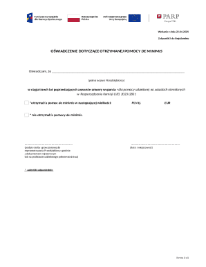 Oświadczenie Dotyczące Otrzymanej Pomocy De Minimis