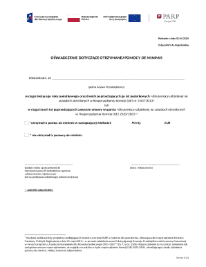 Oświadczenie Dotyczące Otrzymanej Pomocy De Minimis