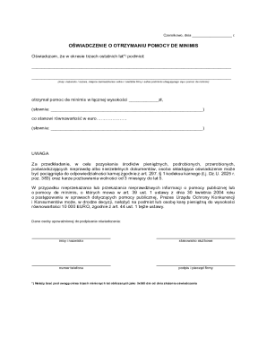 Poland De Minimis Aid Declaration