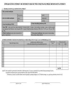 Agricultural De Minimis Aid Declaration