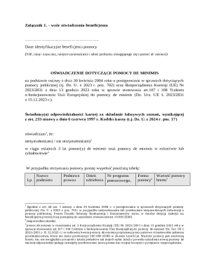 EU De Minimis Aid Beneficiary Declaration Form