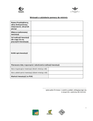 De Minimis Aid Application Form