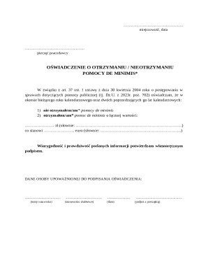 Polish De Minimis Aid Declaration