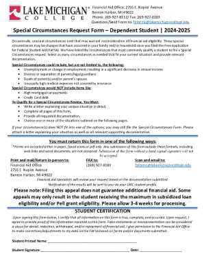 Special Circumstances Request Form – Dependent Student