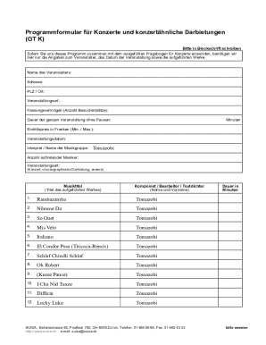Programmformular für Konzerte