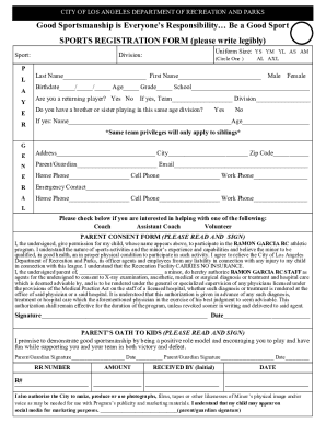 Los Angeles Sports Registration Form