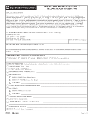 VA Form 10-5345 Health Information Release Authorization