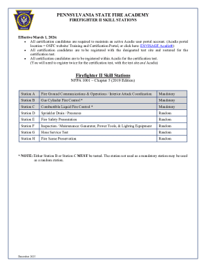 Pennsylvania Firefighter II Skill Stations Form