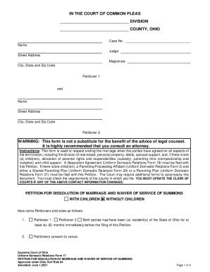Ohio Dissolution of Marriage Without Children Form
