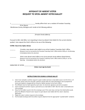 Affidavit of Absent Voter Request to Spoil Ballot