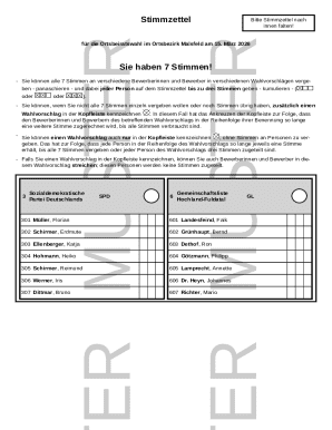 German Local Council Election Ballot