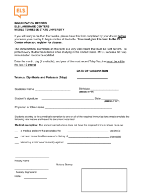 ELS Language Centers Immunization Record