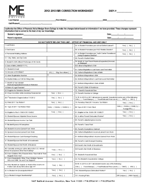 2012-2013 ISIR Correction Worksheet
