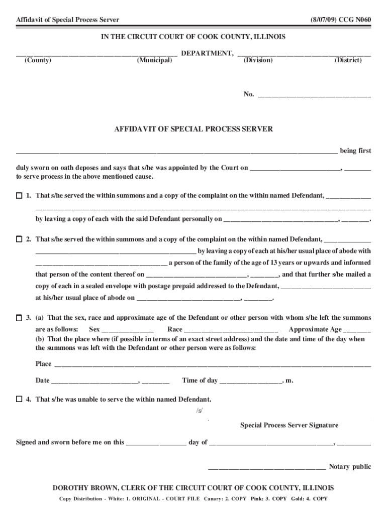 Affidavit of Special Process Server - Blank Fillable Template | Fill ...
