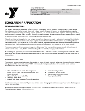 YMCA Scholarship Application