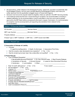 Request for Release of Security Form SG341